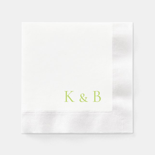 Chartreuse Monogram White Coined Wedding Napkin (Front)