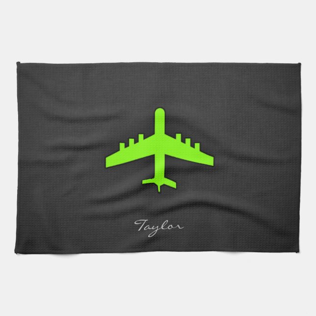 Chartreuse, Neon Green Aeroplane Tea Towel (Horizontal)