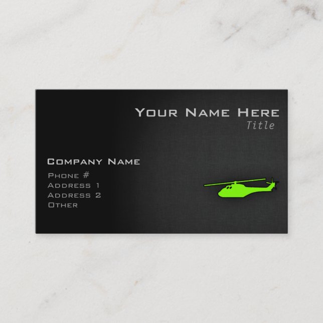 Chartreuse, Neon Green Helicopter Business Card (Front)