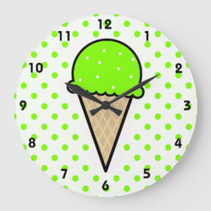 Chartreuse, Neon Green Ice Cream Cone Large Clock