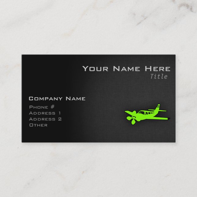 Chartreuse, Neon Green Plane Business Card (Front)