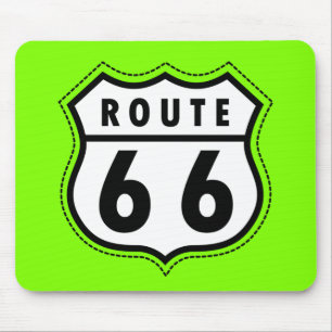 Chartreuse, Neon Green Route 66 road sign Mouse Mat