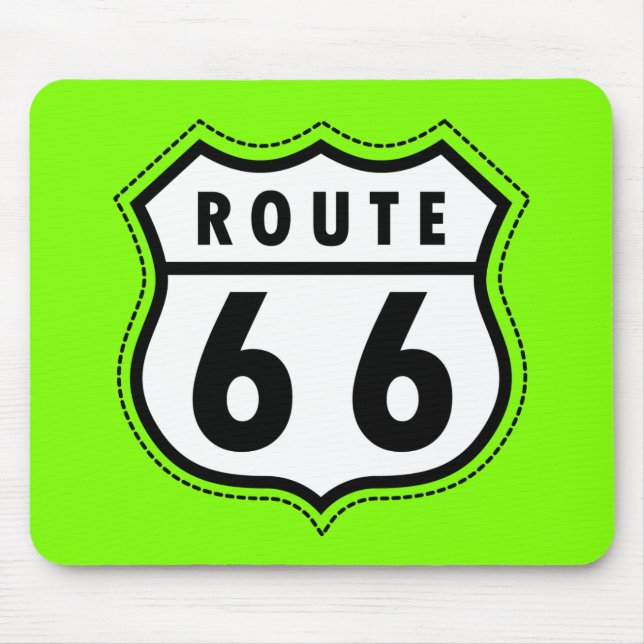 Chartreuse, Neon Green Route 66 road sign Mouse Mat (Front)