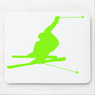 Chartreuse, Neon Green Snow Skiing Mouse Mat