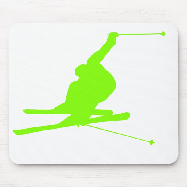 Chartreuse, Neon Green Snow Skiing Mouse Mat (Front)