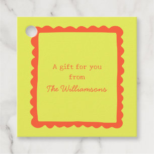 Chartreuse Orange Whimsical Border Gift From Name Favour Tags