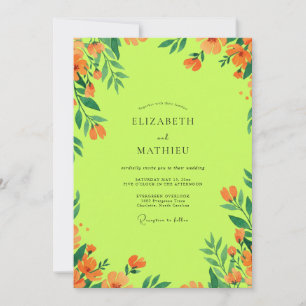 Chartreuse Orange Wildflower Wedding Invitation