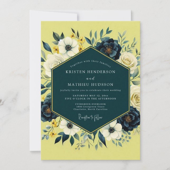 Chartreuse Painterly Bloom Wedding Invitation (Front)