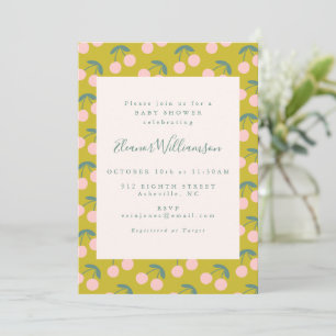 Chartreuse Pink Cherry Pattern Modern Baby Shower Invitation