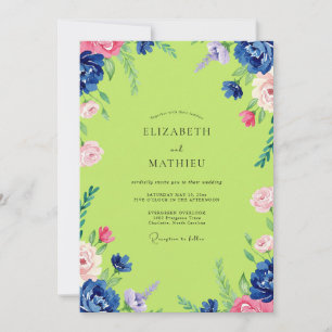 Chartreuse Pink Peony Wedding Invitation