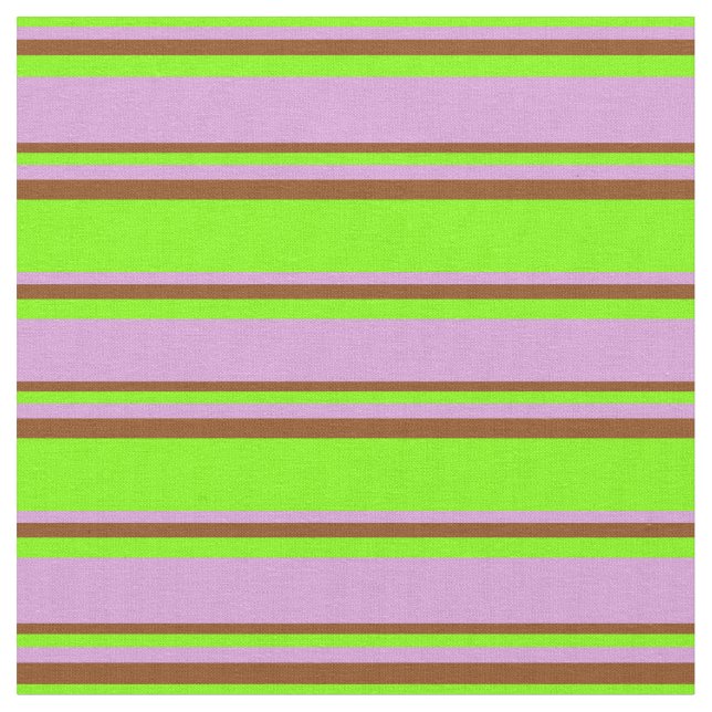 Chartreuse, Plum, and Brown Stripes Pattern Fabric (Close Up)