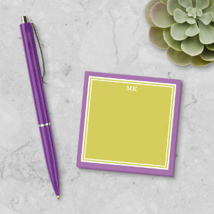 Chartreuse Purple Borders Monogrammed Post-it Notes