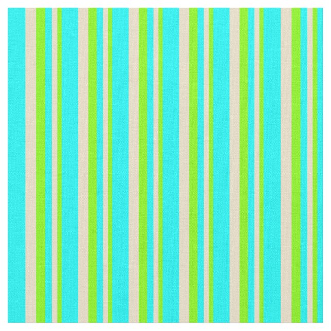 Chartreuse, Tan, and Cyan Lined/Striped Pattern Fabric (Close Up)