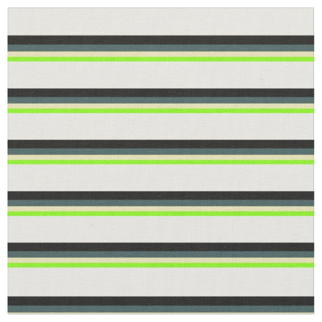 Chartreuse, Tan, Dark Slate Grey, Black, and White Fabric (Close Up)