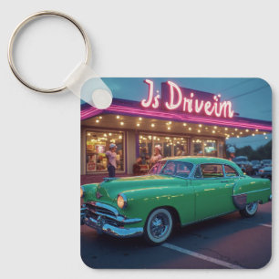 Chartreuse Vintage Rocket Coupe Classic Fifties Key Ring