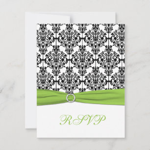 Chartreuse, White, and Black Damask Reply Card