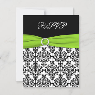 Chartreuse, White, and Black Damask Reply Card
