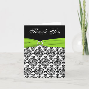 Chartreuse, White, and Black Damask Thank You Card