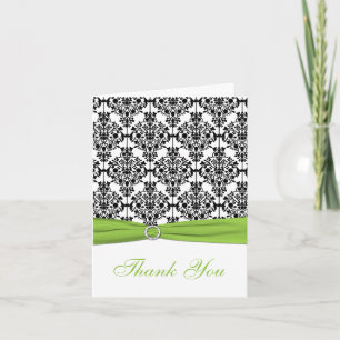 Chartreuse, White, and Black Damask Thank You Card