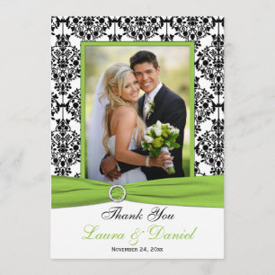 Chartreuse, White, Black Damask Thank You Card