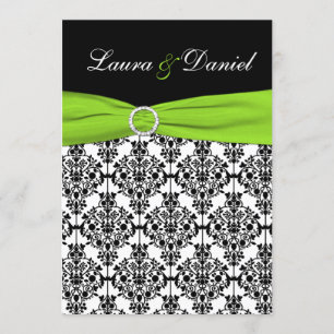 Chartreuse, White, Black Damask Wedding Invitation