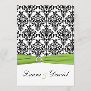 Chartreuse, White, Black Damask Wedding Invitation