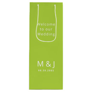 Chartreuse White Monogram Wedding Thank You Wine Gift Bag