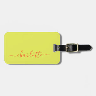 Chartreuse Yellow Orange Script Personalised Name Luggage Tag