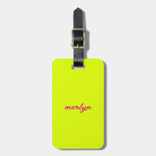 Chartreuse Yellow Pink Custom Name Gift Favour Luggage Tag