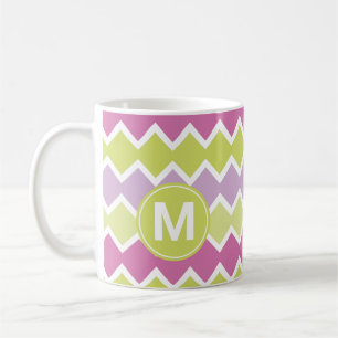 Chartreuse Yellow Pink Monogram Coffee Mug