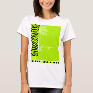 Chartreuse Zebra Stripes Animal Print; Palm T-Shirt