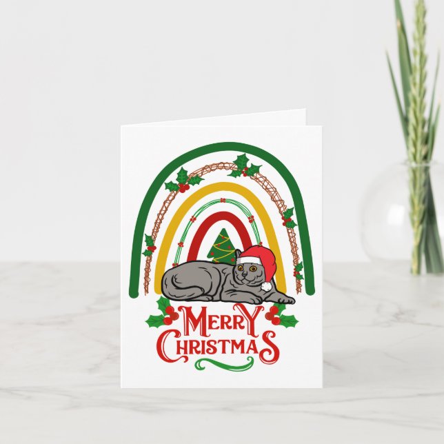 Chartreux cat Merry Christmas Card (Front)