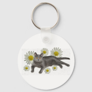 Chartreux w/daisies key ring