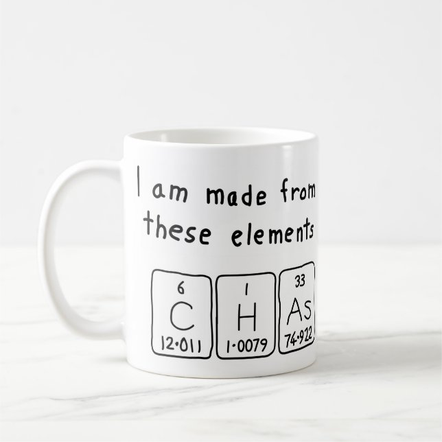 Chas periodic table name mug (Left)