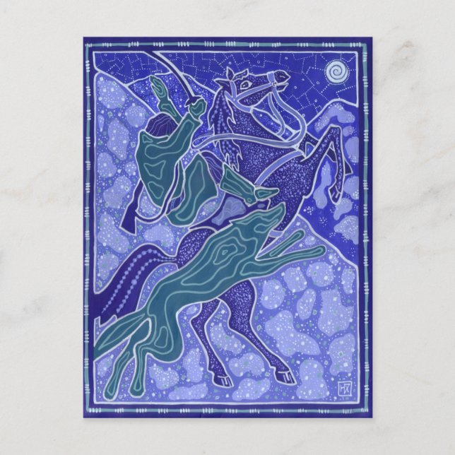 Chase, Man Horse Riding Wolf Animals Illustration Postcard (Front)