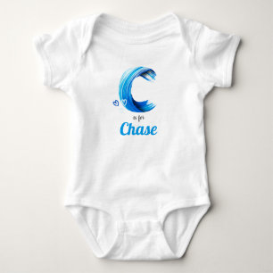 Chase Name Reveal Letter C Boy Blue Paint Baby Bodysuit