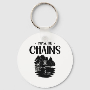 Chase The Chains Disc Golf Frisbee Art Key Ring