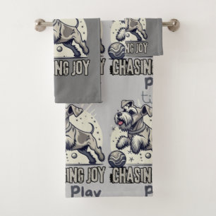 Chase the Fun: Happy Grey Dog in Action Bath Towel Set
