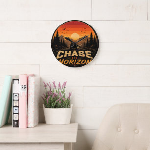 Chase the Horizon Vintage Retro Sunset Large Clock
