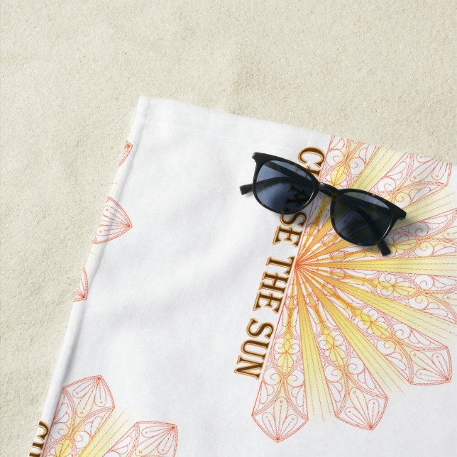 Chase The Sun Mandala Rays Art Beach Towel (In Situ)