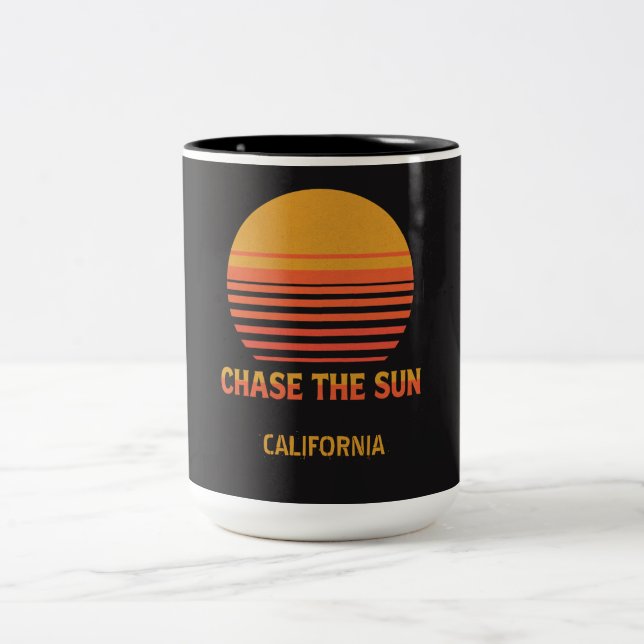 Chase The Sun Retro Sunset 70s Custom Template Two-Tone Coffee Mug (Center)