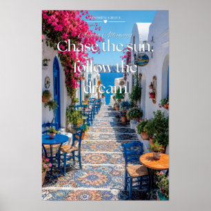 Chase The Sun Santorini Aegean Alleyway Scenic Art Poster