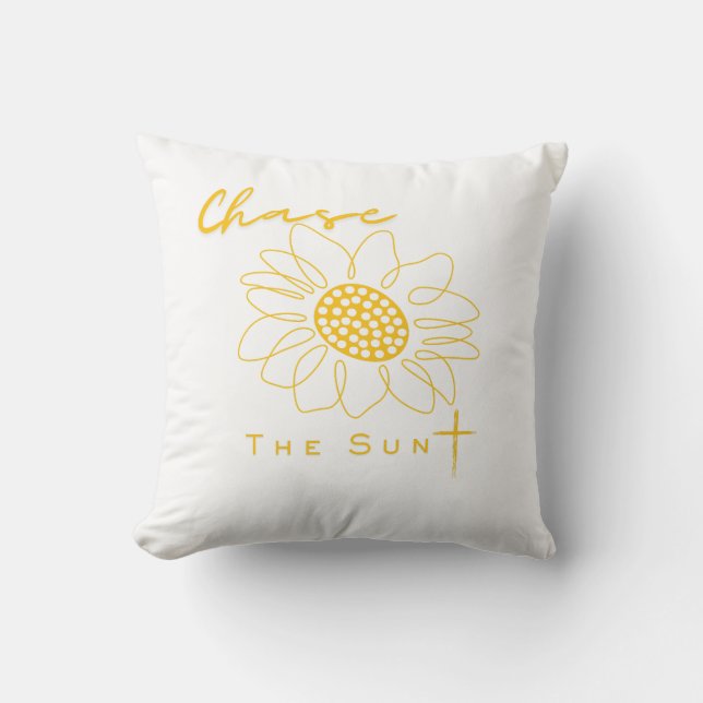 "Chase the Sun" Sunflower Outdoor Throw Pillow (Front)