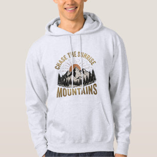 Chase The Sunrise Mountains Vintage Camping Hiking Hoodie