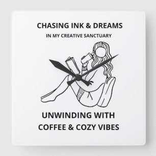 Chasing Ink and Dreams   Cosy Creative Sanctuary  Square Wall Clock
