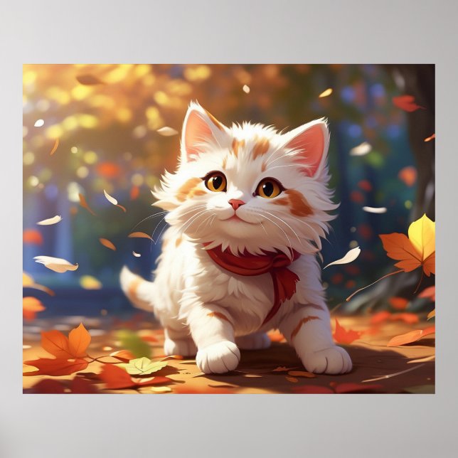 *~* Chasing Leaves Kitten  5:4  Kitty Cat AP68  Poster (Front)