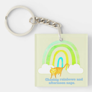 Chasing Rainbows and Naps Cute Ginger Cat  Key Ring