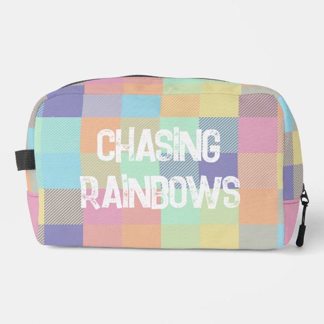 Chasing Rainbows Pastel Colours Buffalo Check Plai Dopp Kit (Front)