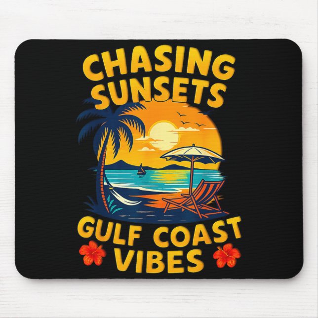 Chasing Sunsets Gulf Coast Vibes Retro Beach Mouse Mat (Front)