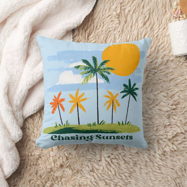 Chasing Sunsets Vintage Tropical Palm Trees  Cushion (Blanket)